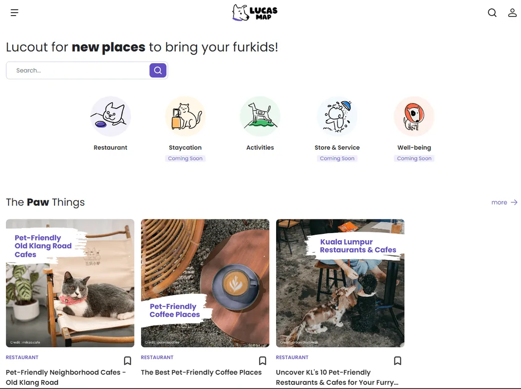 LucasMap pet-friendly discovery platform interface